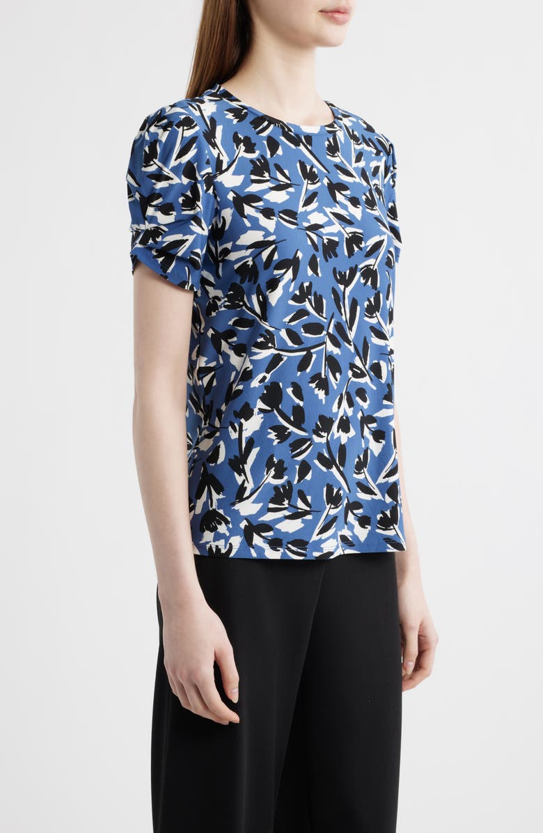AK ANNE KLEIN Floral Short Sleeve Top, Alternate, color, Blue Jay Multi