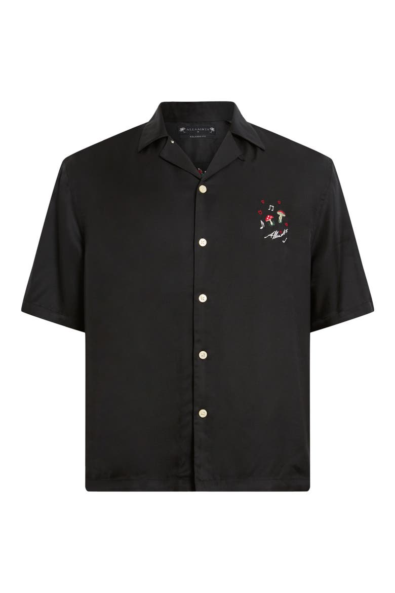 Fungi Embroidered Camp Shirt, Alternate, color, JET BLACK
