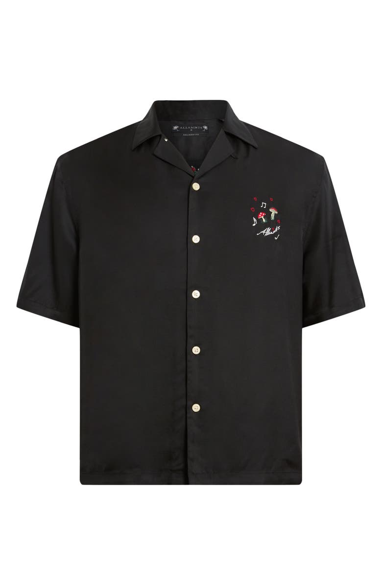 AllSaints Fungi Embroidered Camp Shirt, Alternate, color, Jet Black
