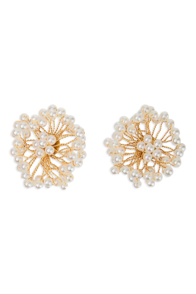Faux Pearl Wire Stud Earrings, Main, color, GOLD