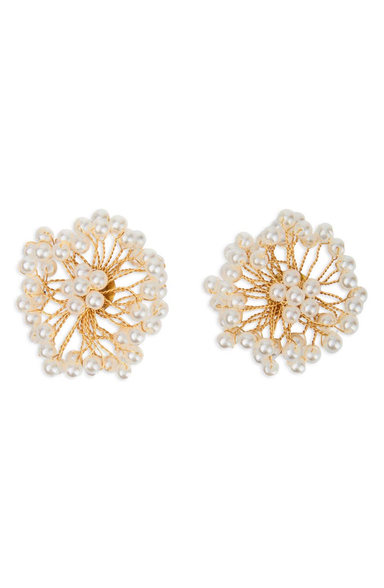 SAACHI Faux Pearl Wire Stud Earrings, Main, color, Gold