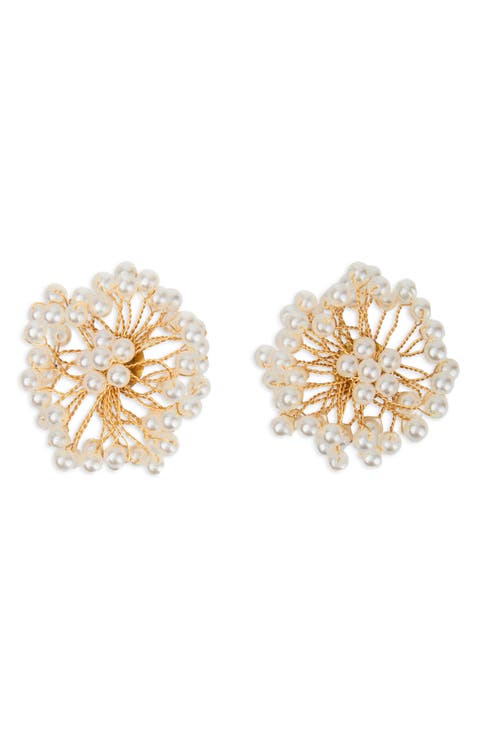 Faux Pearl Wire Stud Earrings