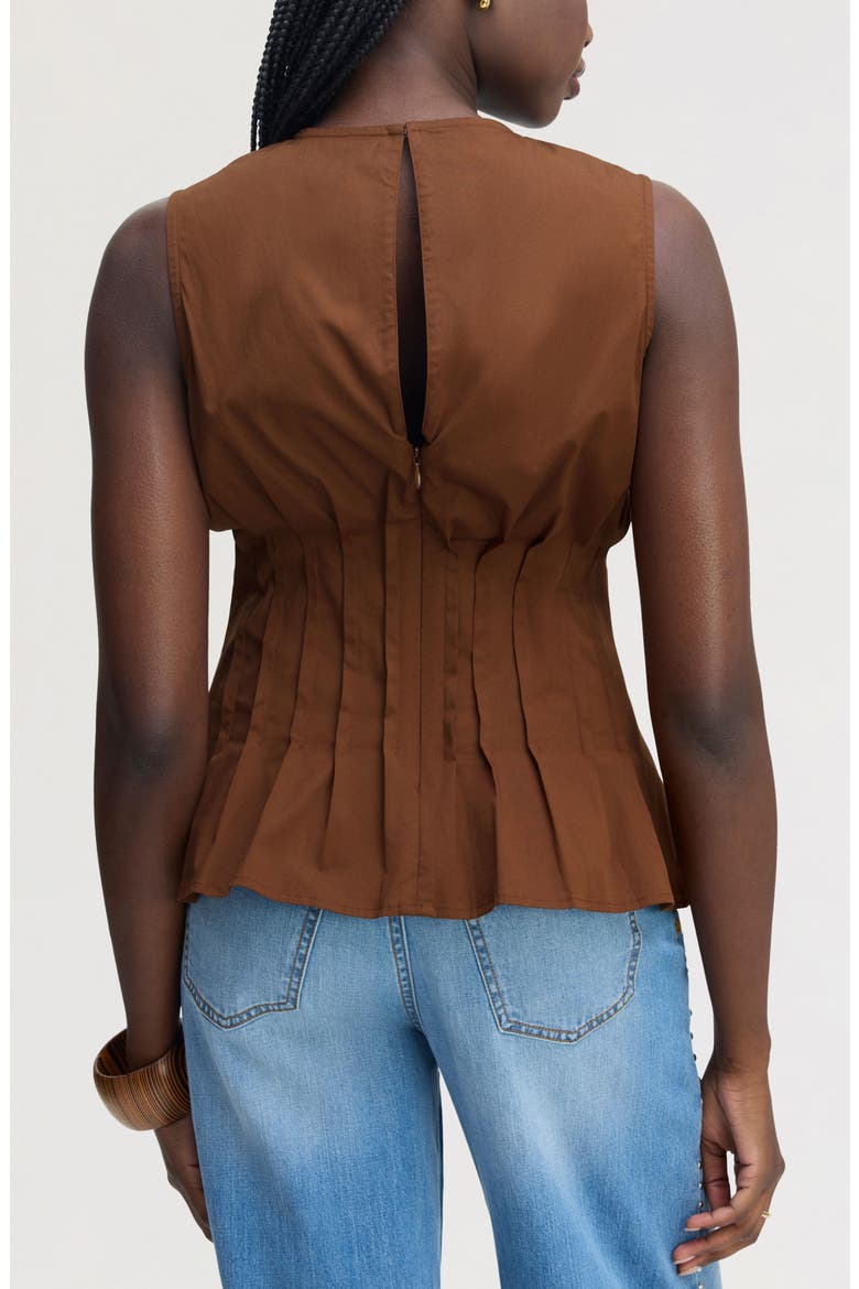 Pleated Sleeveless Top, Alternate, color, COCOA BEAN