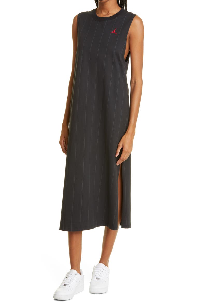 Heritage Sleeveless Cotton Dress, Alternate, color, BLACK/ GYM RED