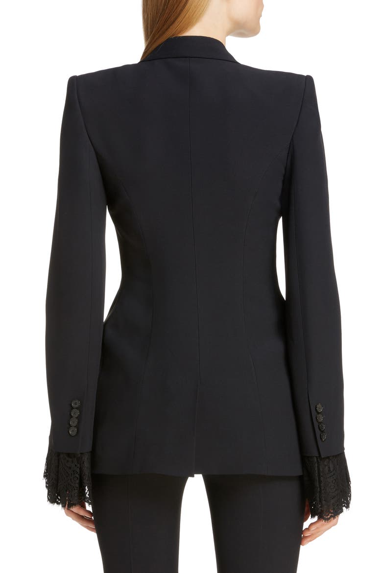 Alexander McQueen Lace Trim Blazer, Alternate, color, 1000 - BLACK