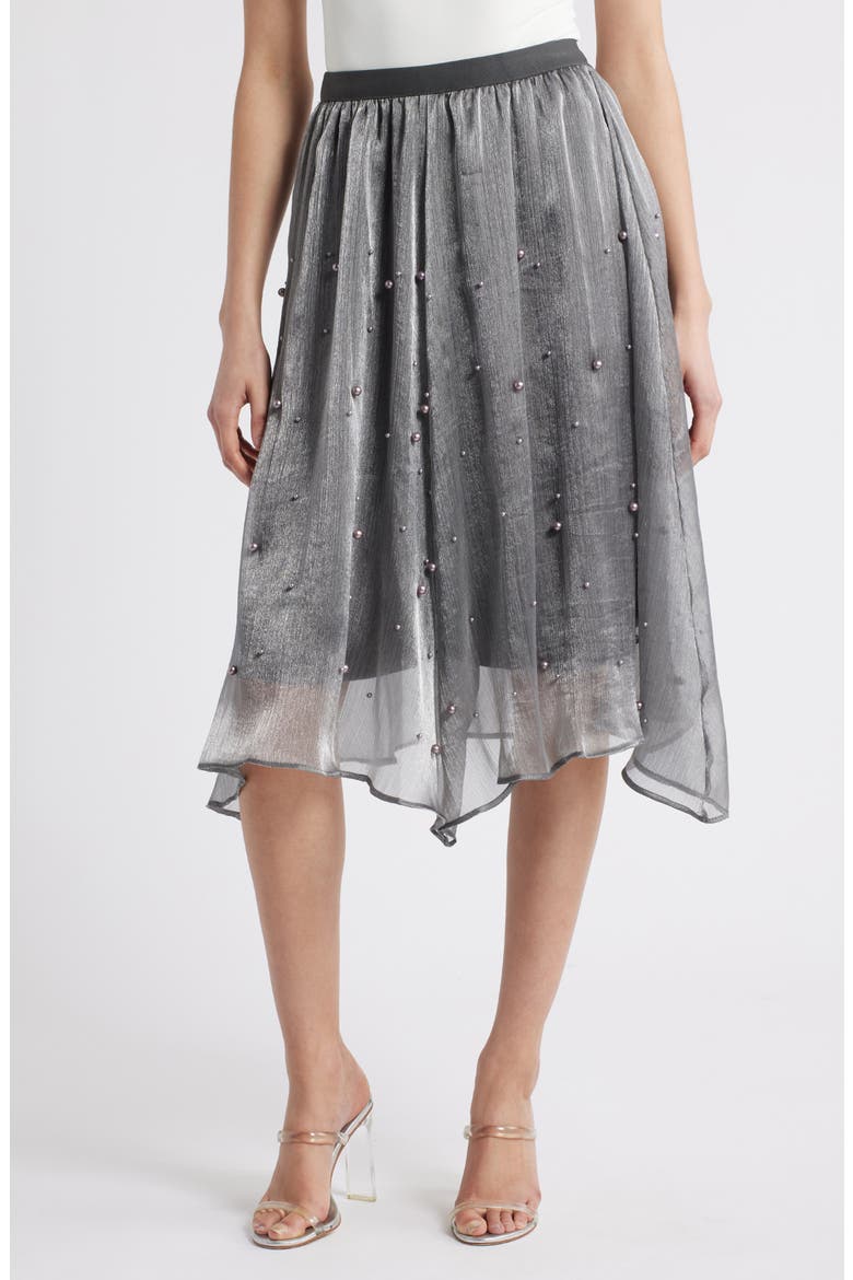 Elsa Beaded Asymmetric Skirt, Main, color, GRAY