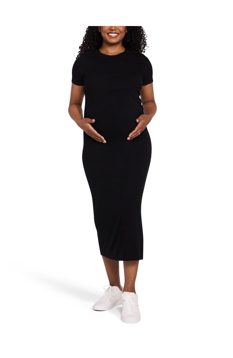 MOTHERHOOD MATERNITY Crew Neck Short Sleeve Nursing Midi Dress, Main, color, Black
