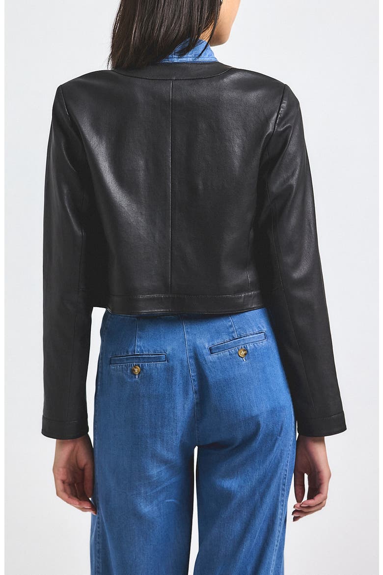 Penny Crop Stretch Leather Jacket, Alternate, color, BLACK