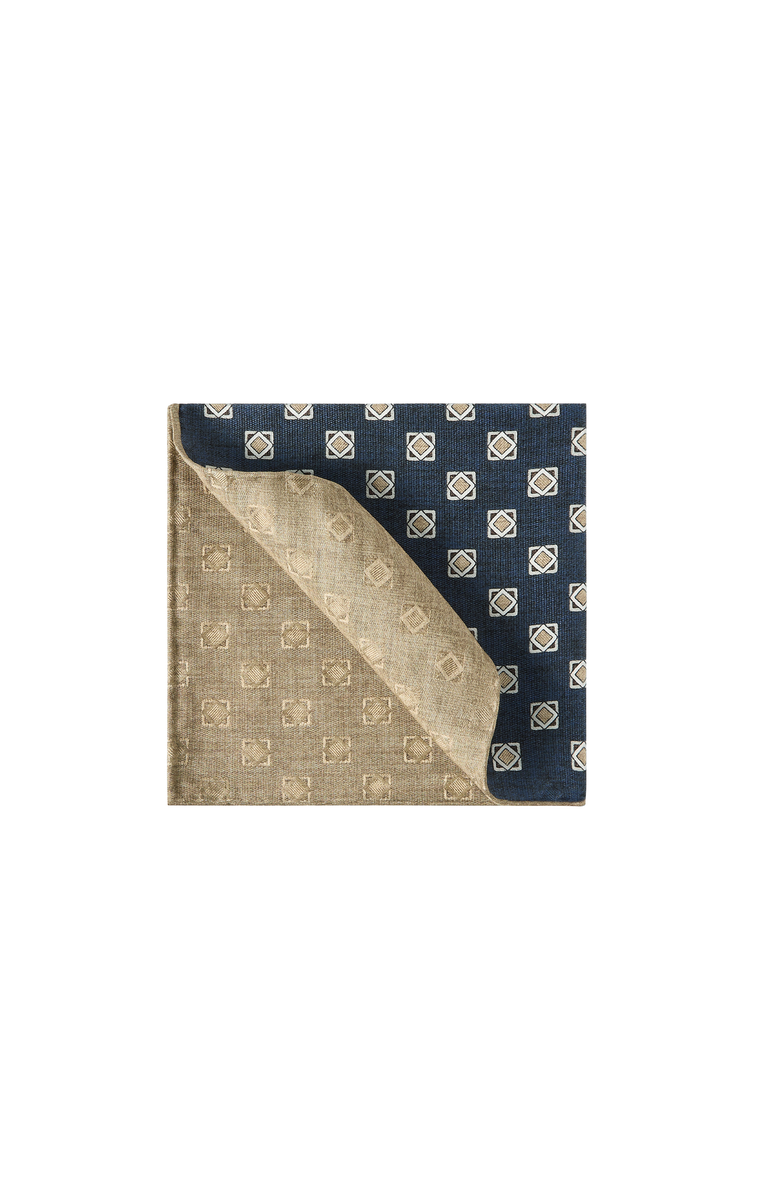 Brunello Cucinelli Silk geometric pattern pocket square, Alternate, color, Navy Blue