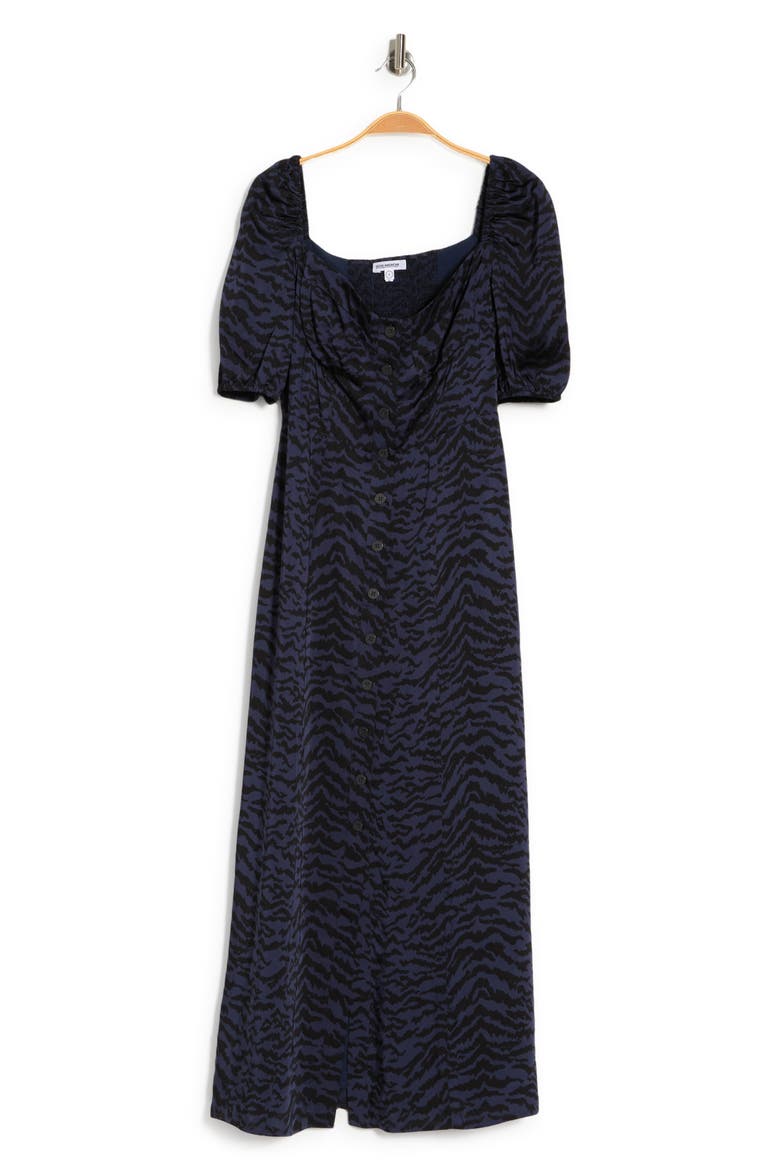 Corset Leopard Print Puff Sleeve Maxi Dress, Alternate, color, NAVY ZEBRA001