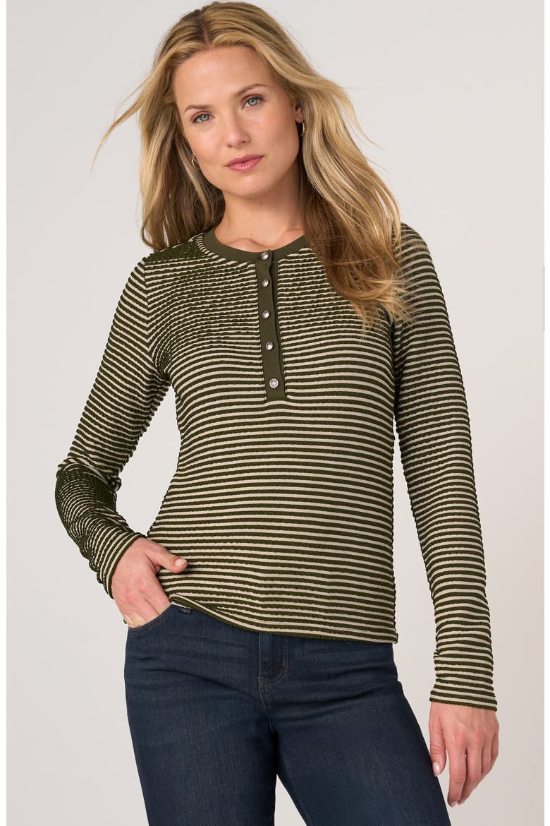 Stripe Knit Henley Shirt, Alternate, color, OLIVE CRM STRPE