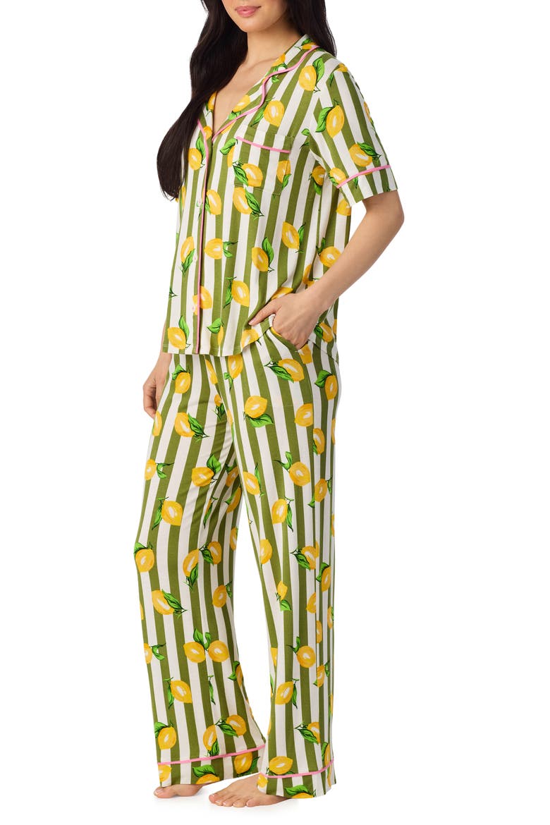 Print Long Pajamas, Alternate, color, GREEN STRIPE