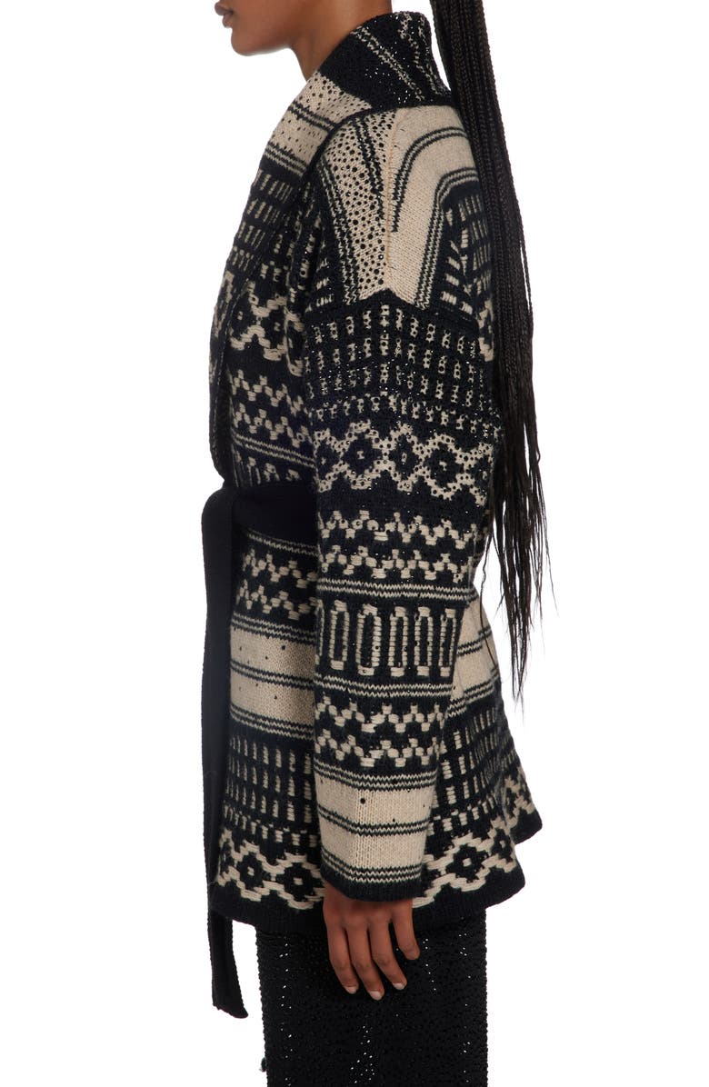 Golden Goose Studded Nordic Jacquard Wool Wrap Cardigan, Alternate, color,