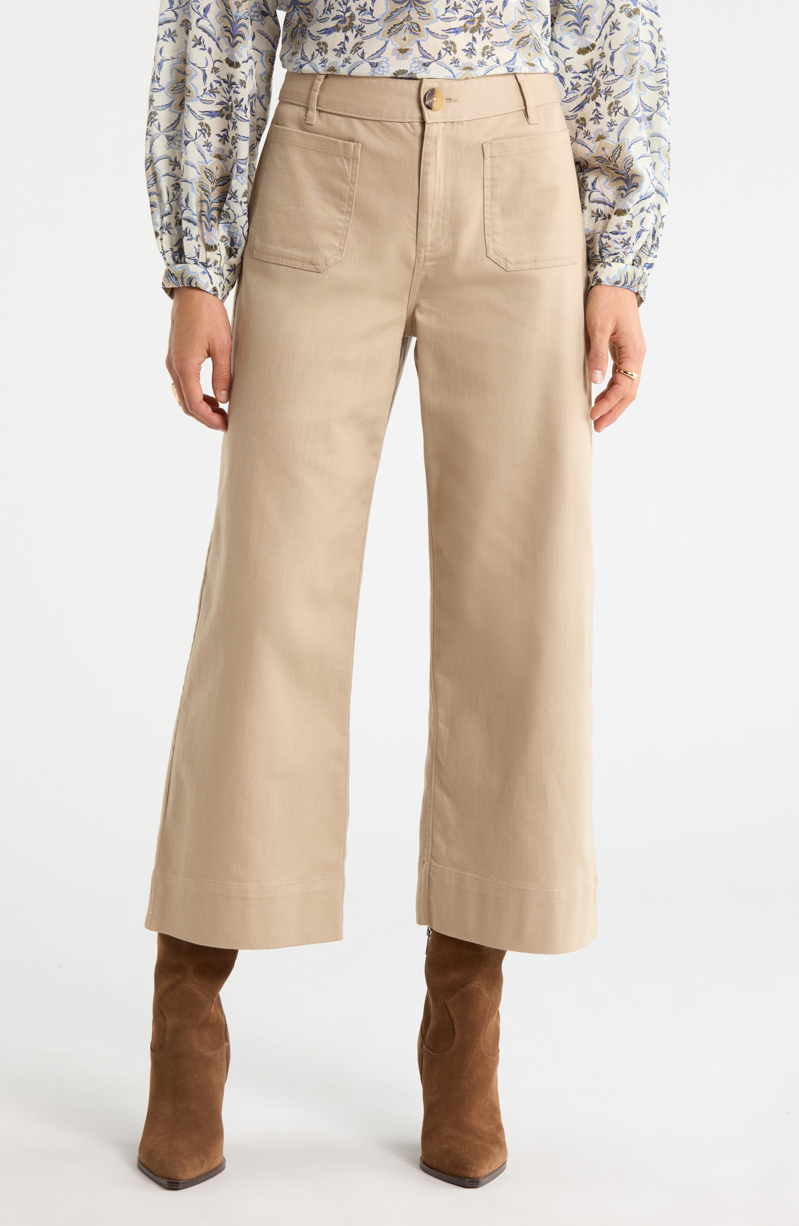Patch Pocket Crop Wide Leg Pants