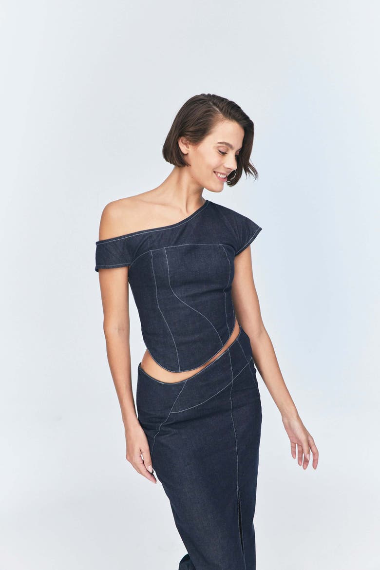 Vonk Asymmetric Denim Skirt, Alternate, color, Blue