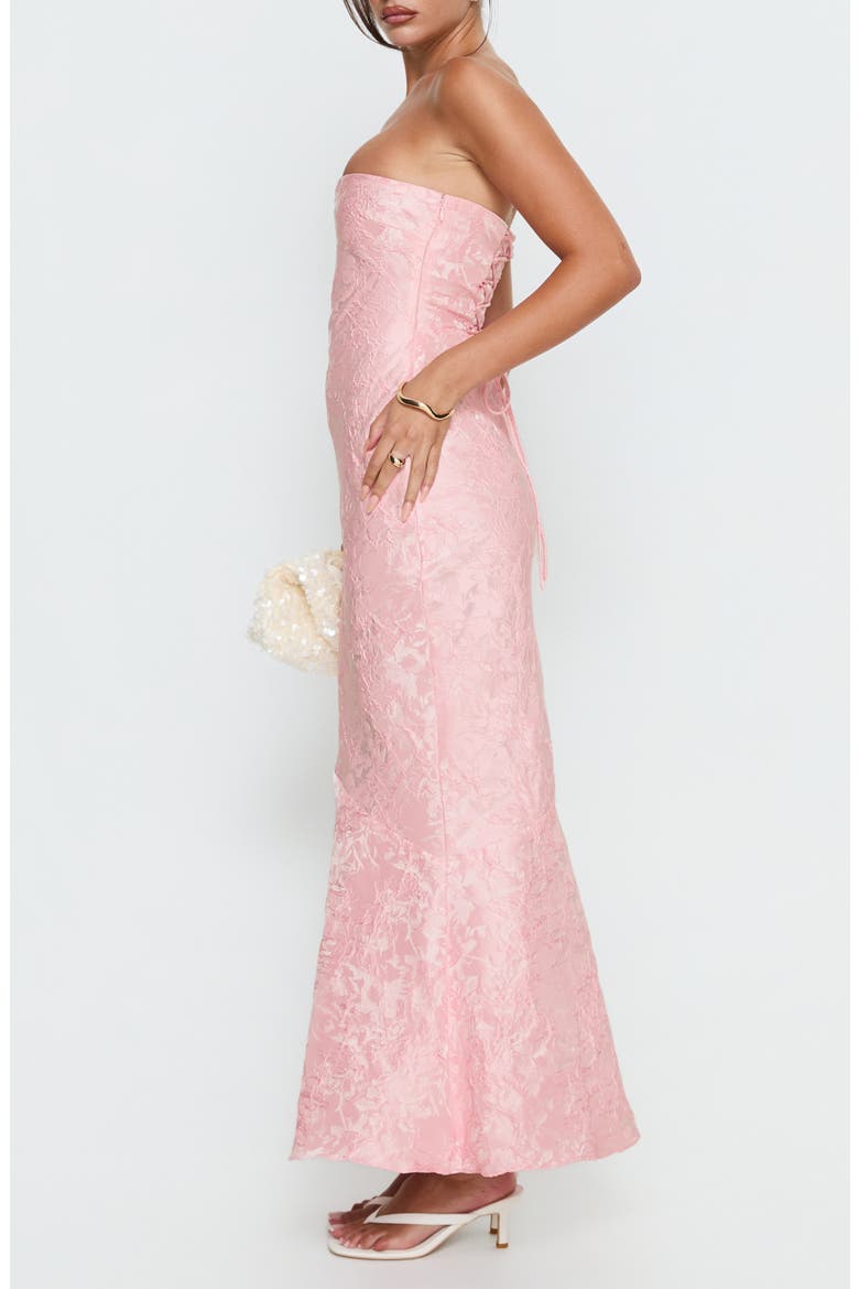 Lips Are Sealed Lace Jacquard Strapless Gown, Alternate, color, PINK