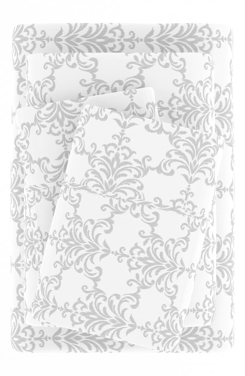 HOMESPUN Home Spun Premium Ultra Soft Soft Bouquet Pattern 4-Piece Bed Sheets Set, Alternate, color, Light Gray