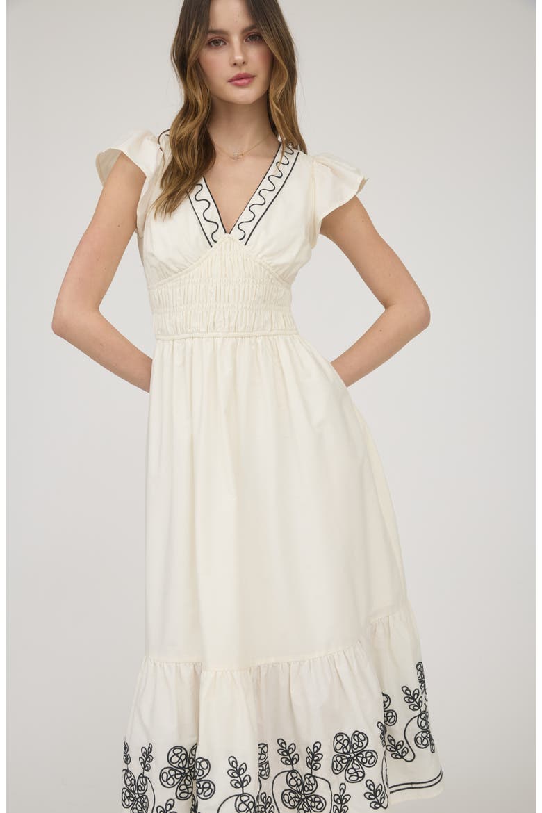 Ruffle Sleeve Midi Dress, Alternate, color, CREAM