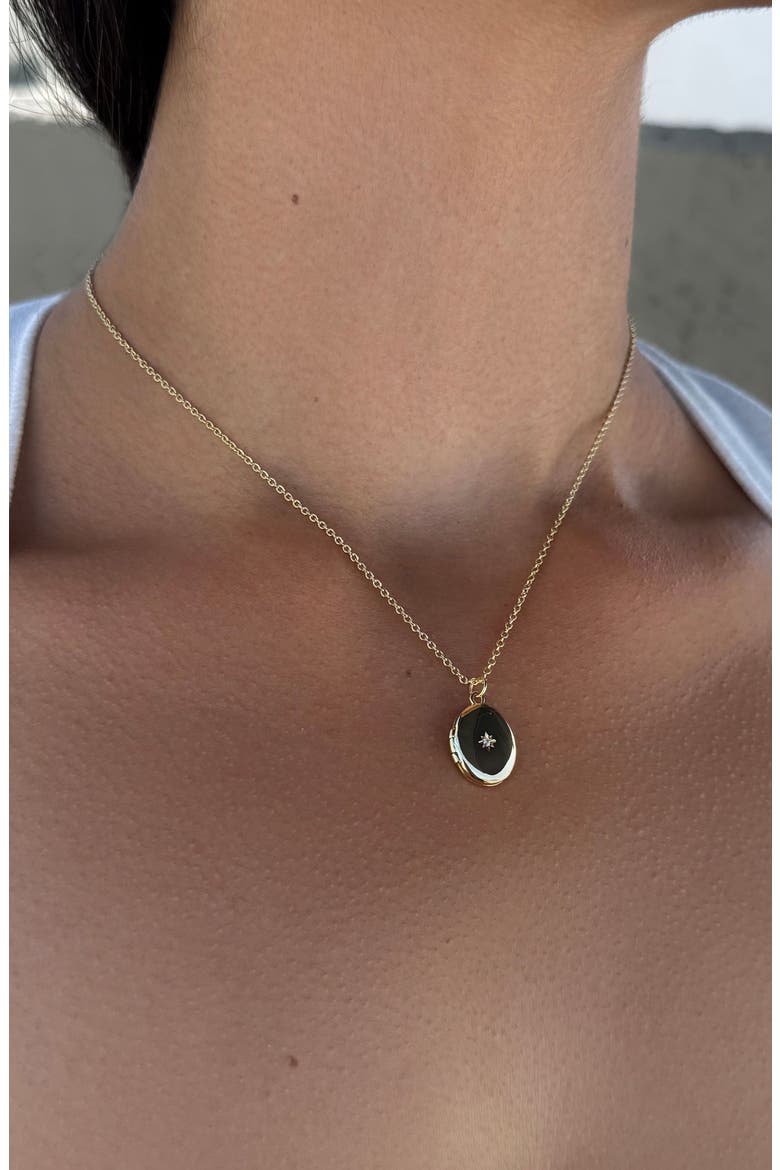 Cubic Zirconia Oval Locket Pendant Necklace, Alternate, color, GOLD