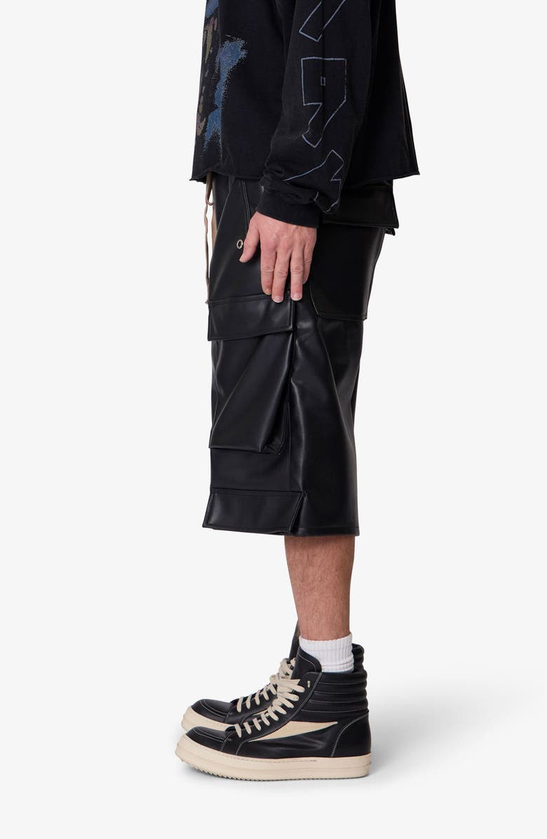 mnml Faux Leather Rave Cargo Shorts, Alternate, color, Black