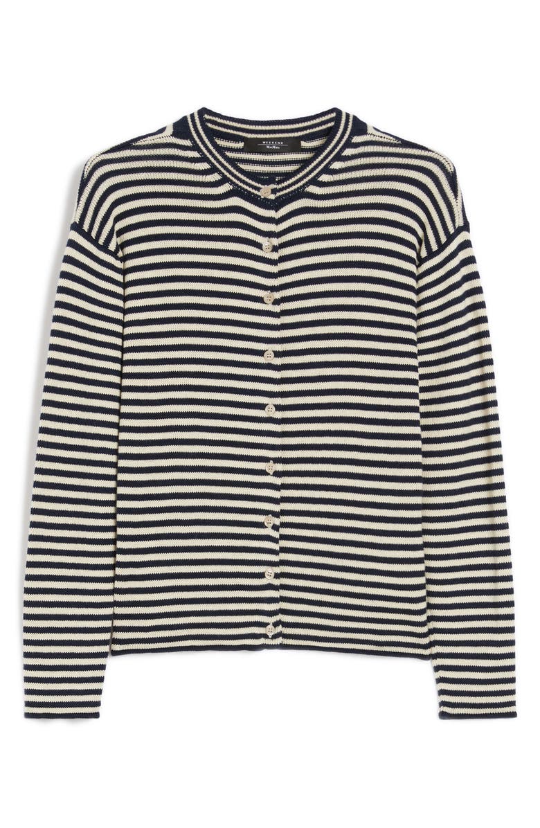 Weekend Max Mara Eritea Stripe Cotton Cardigan, Alternate, color, Navy