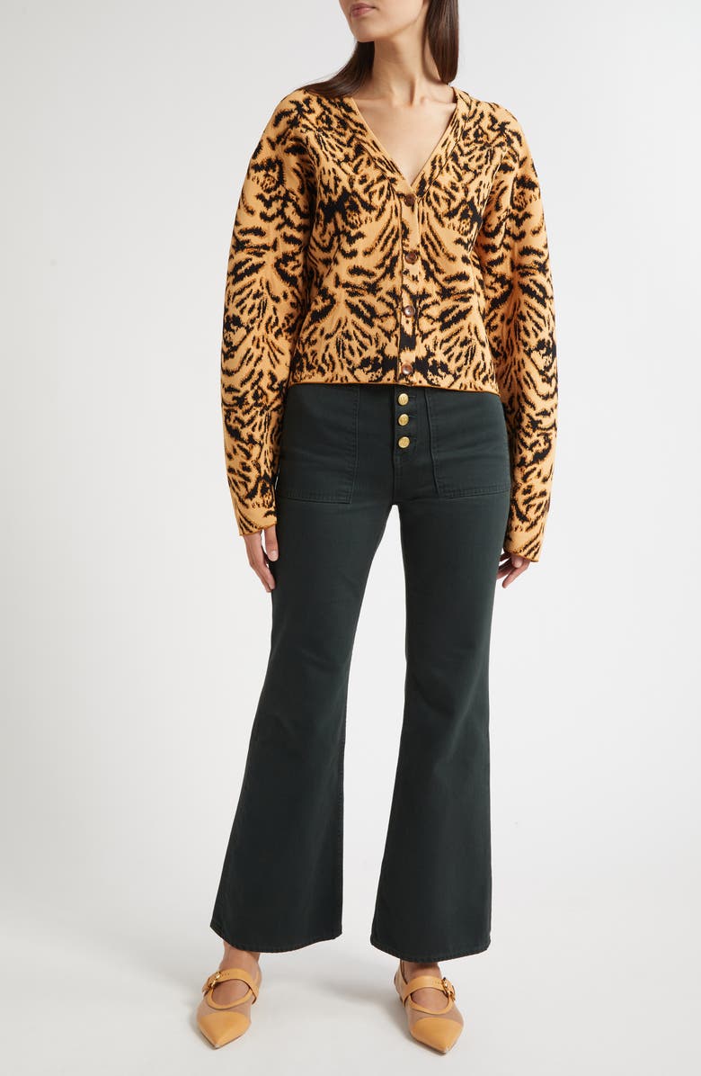 Ulla Johnson Payton Metallic Tiger Jacquard Cardigan, Alternate, color, Bengal