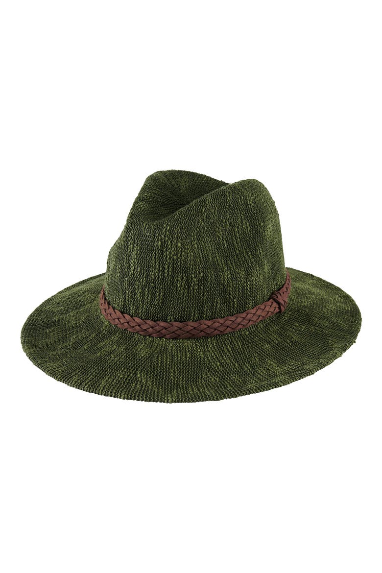 Faux Suede Trim Knit Fedora, Main, color, OLIVE