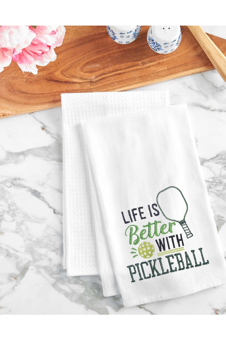 Life With Pickleball Embroidered Cotton Flour Sack Kitchen Towel, Alternate, color, Green