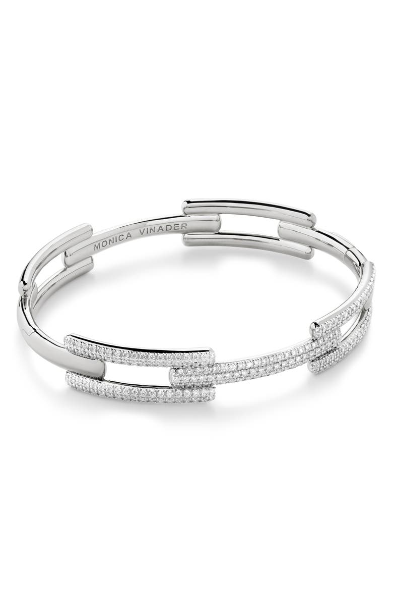 Monica Vinader Lab Created Diamond Hinged Bangle, Main, color, Sterling Silver