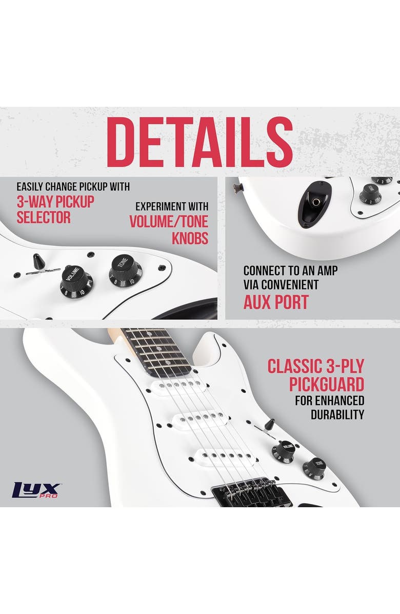Lyxpro CS 36 Electric Guitar Kit for Beginner with Amp Cable, 6 Picks & Guide, Alternate, color, White
