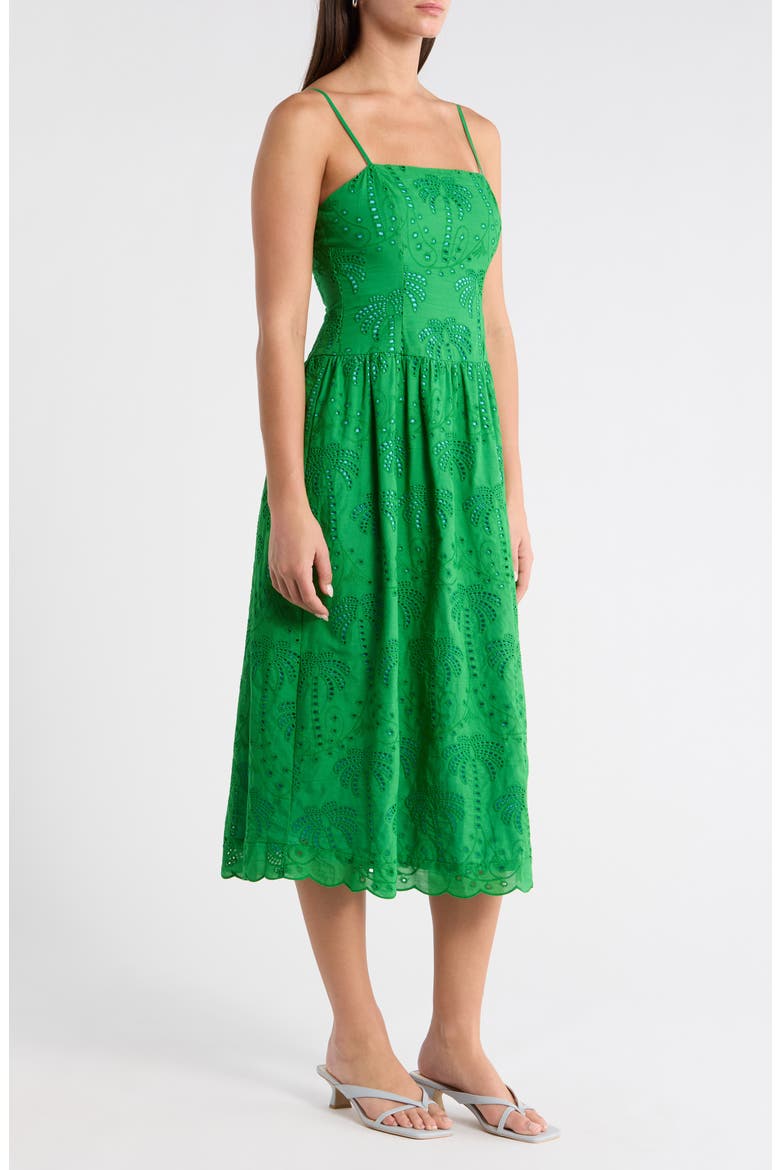 Selry Eyelet Palm Midi Sundress, Alternate, color, GREEN