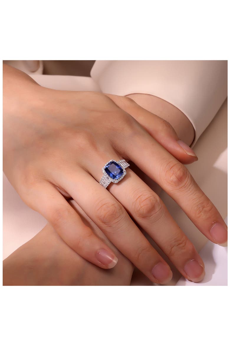 Fancy Lab Created Sapphire & Simulated Diamond Halo Ring, Alternate, color, BLUE