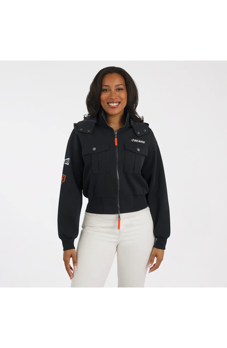 WEAR by Erin Andrews Women's WEAR by Erin Andrews  Black Chicago Bears Patch Pocket Cropped Full-Zip Bomber Jacket, Alternate, color, Black