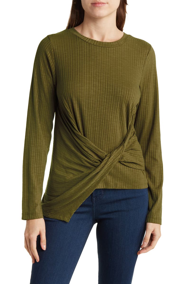 Olivia Sky Ribbed Twist Front Sweater, Main, color, 