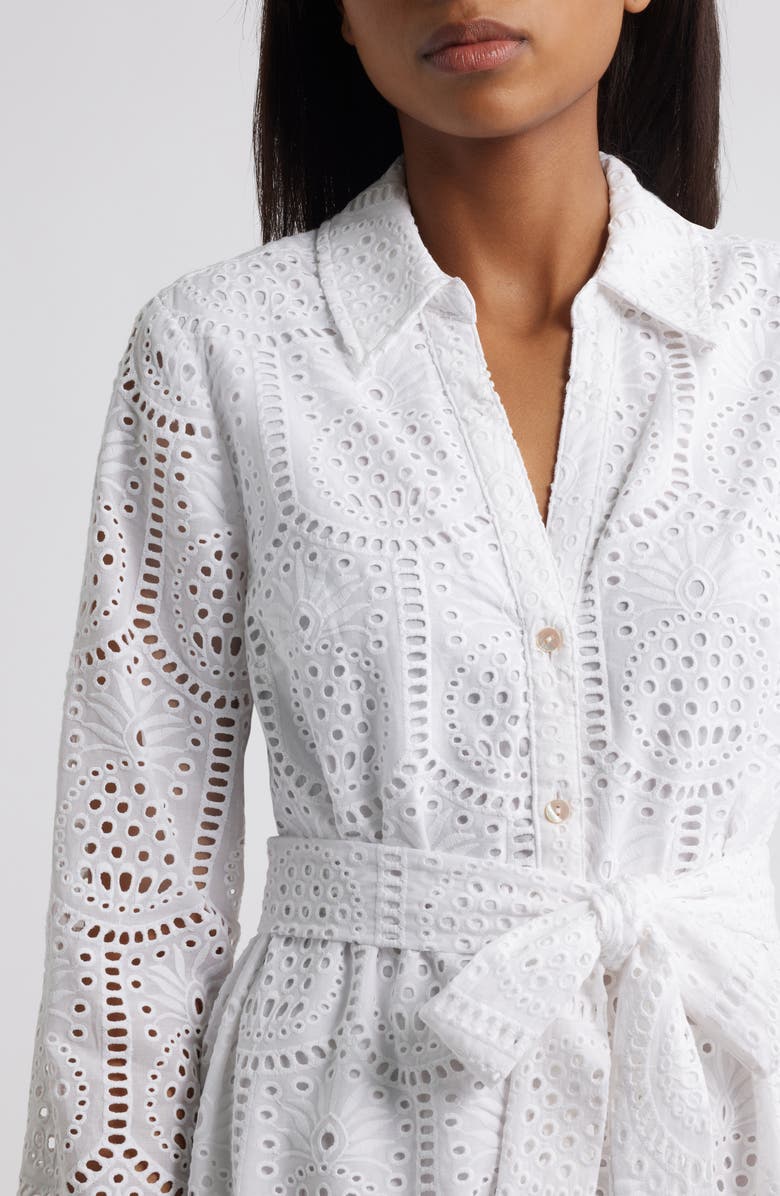 Lilly Pulitzer<sup>®</sup> Eira Eyelet Long Sleeve Belted Midi Shirtdress, Alternate, color, Resort White Pineapple Tile