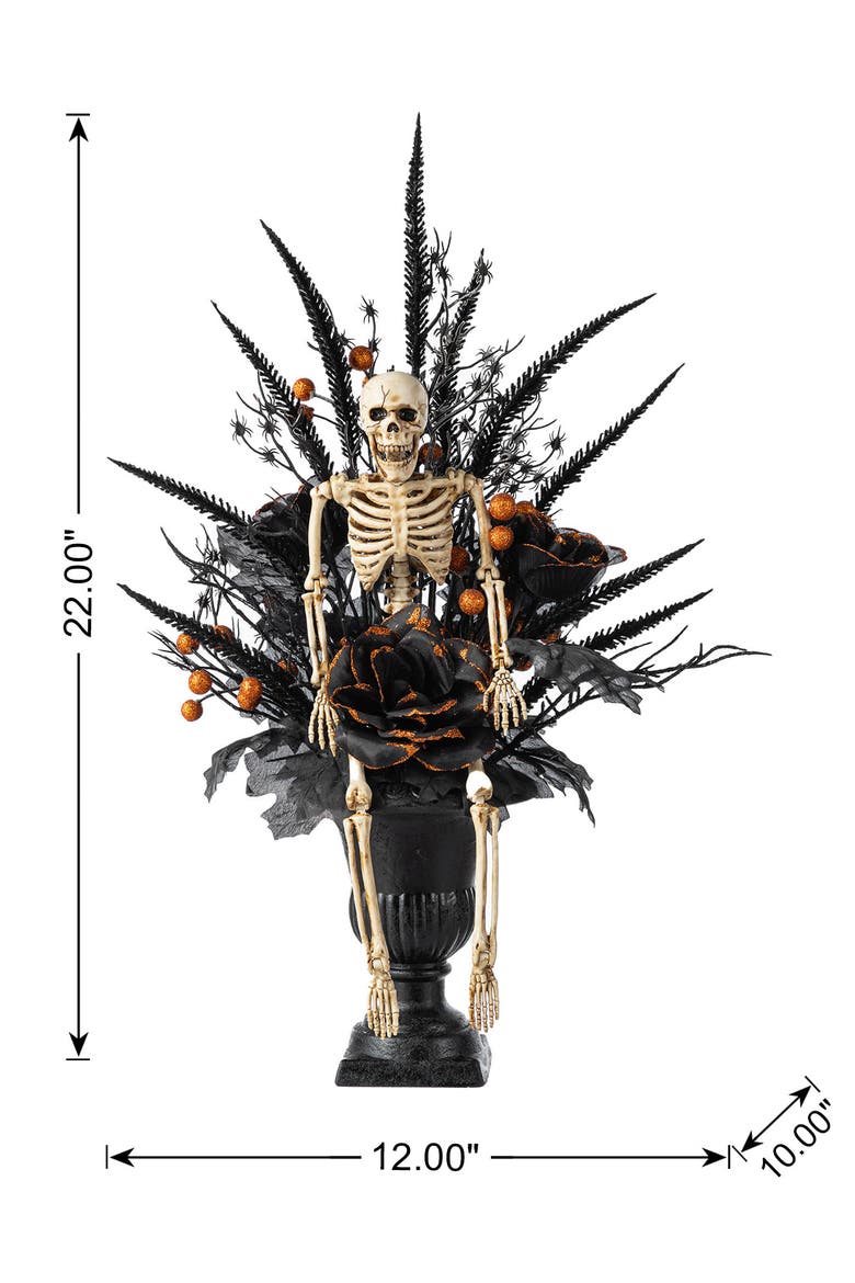 22"H Halloween Black Rose Skeleton and Berry Urn Table Tree, Alternate, color, Black