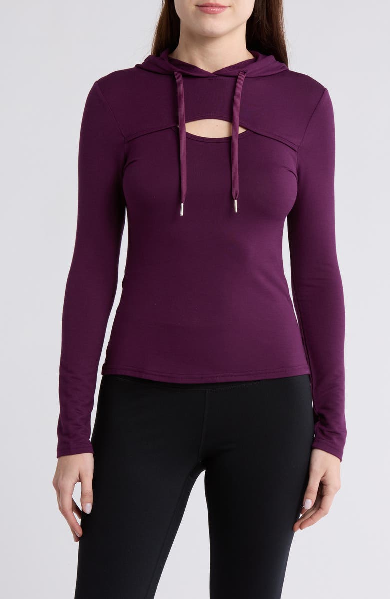 Jessica Simpson Keyhole Long Sleeve Hooded T-Shirt, Main, color, 