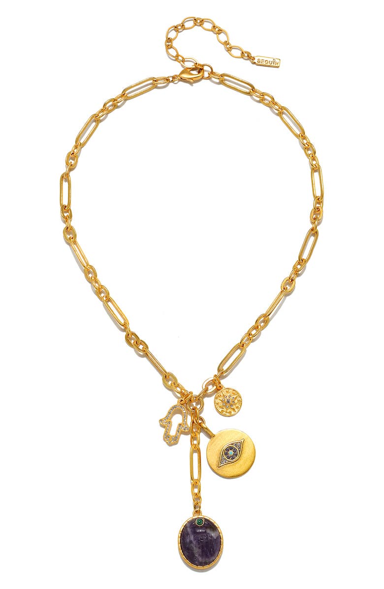 Sequin Isadora Charm Necklace, Main, color, Gold