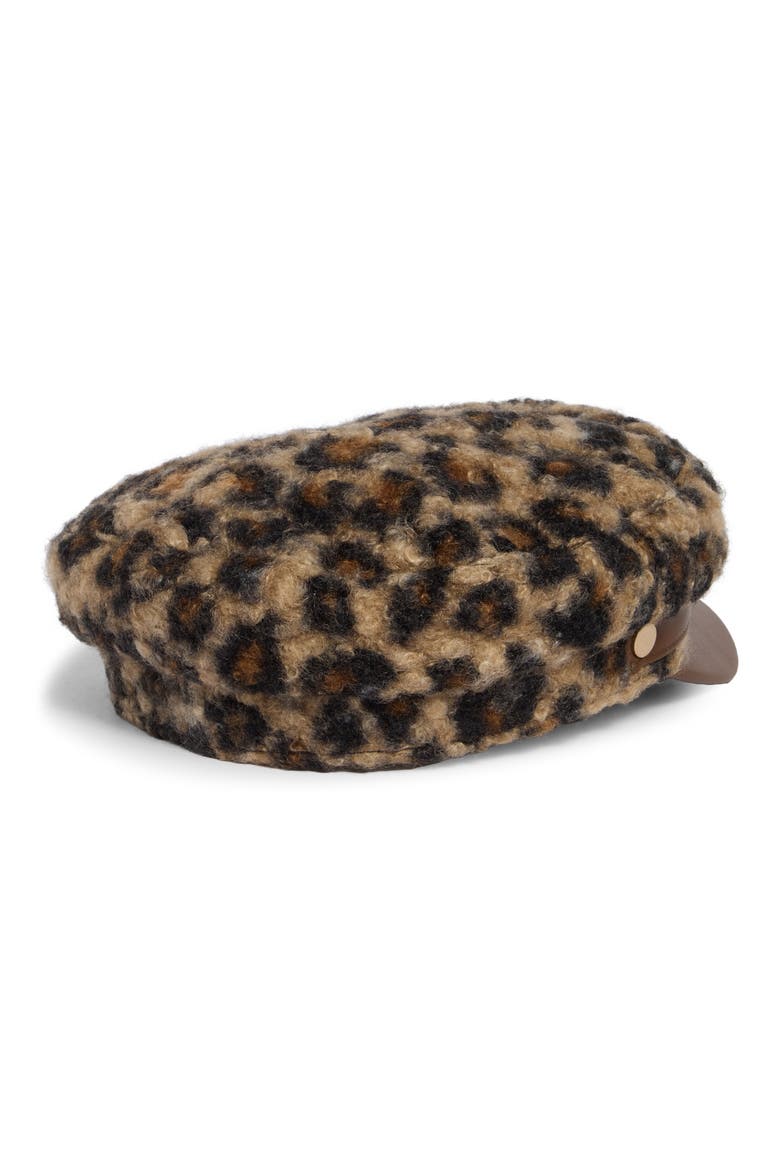 Emily Faux Shearling Newsboy Hat, Alternate, color, TOBACCO