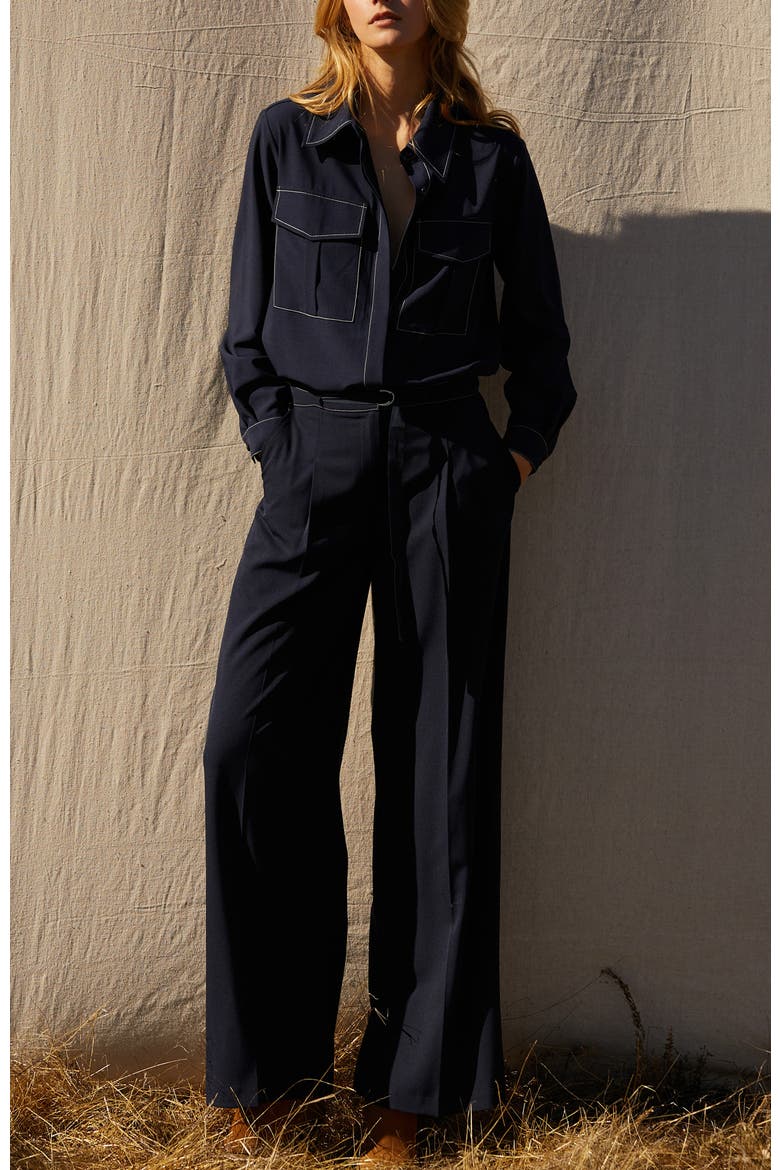 Contrast Stitch Belted Trousers, Alternate, color, Midnight Blue