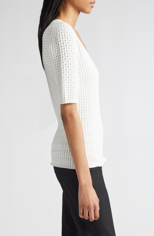 Lafayette 148 New York Mixed Stitch Short Sleeve Sweater In White