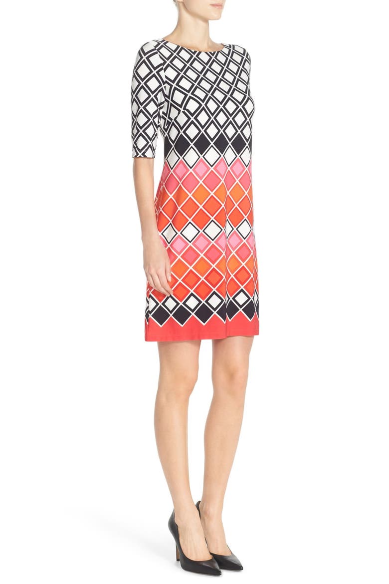Geometric Print Jersey Shift Dress, Alternate, color, BLACK/ PINK