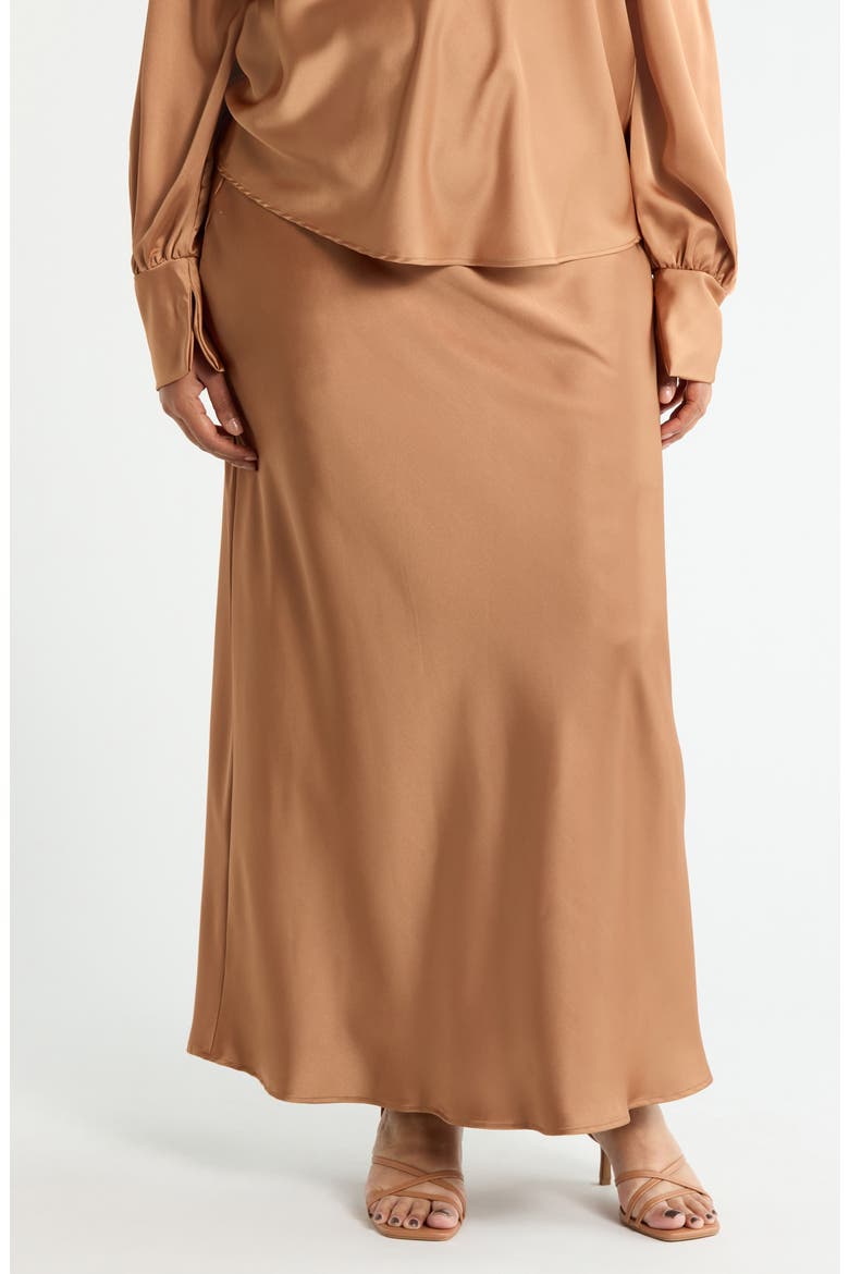 Satin A-Line Skirt, Main, color, CARAMEL