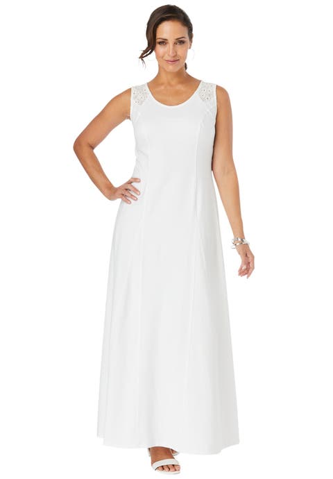 Stretch Cotton Crochet-Back Maxi Dress (Plus)