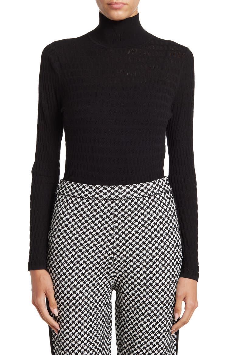 Mock Neck Pointelle Knit Top, Main, color, BLACK