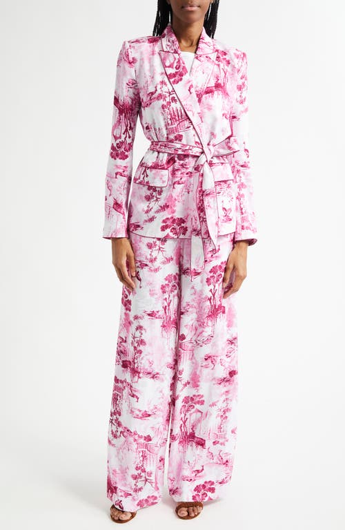 L Agence Ivy Satin Wide-leg Pant In White/pink Porcelain Toile