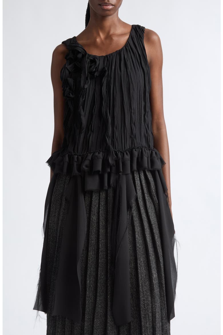Pleated Georgette Tank, Main, color, BLACK GEORGETTE