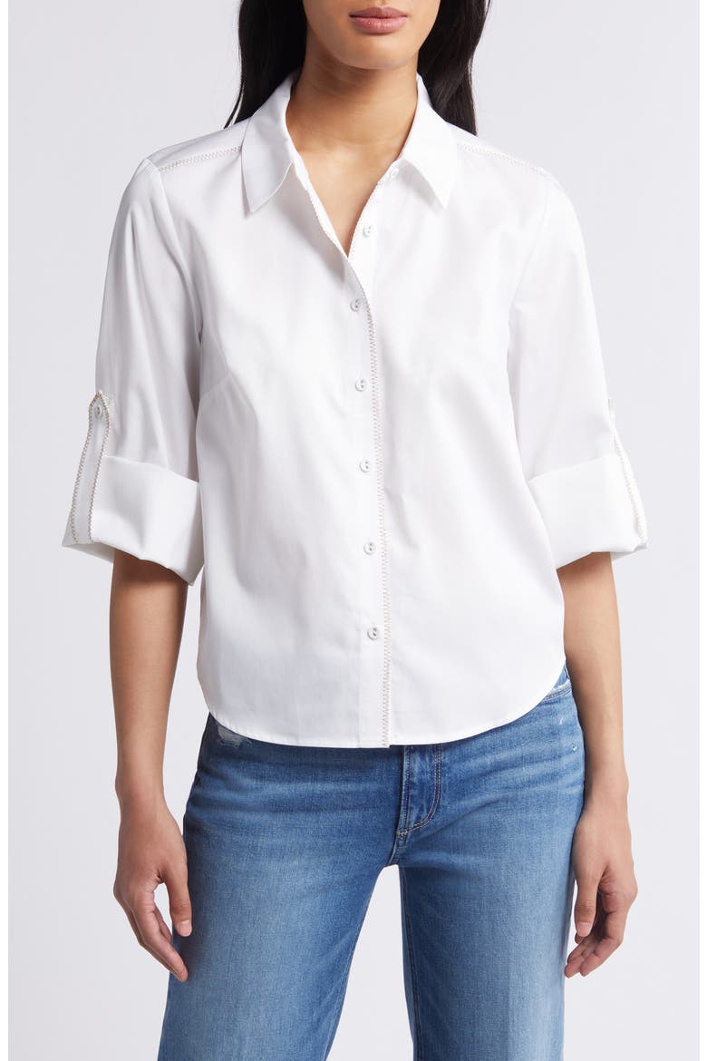 Roll Tab Button-Up Shirt, Main, color, OFF WHITE