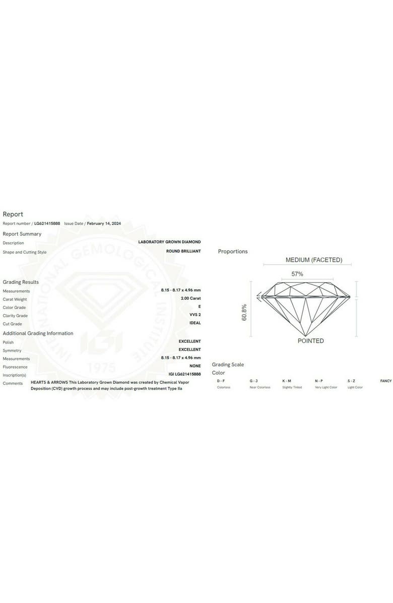 Bliss Diamond Certified 2CT Lab Grown Diamond Solitaire Engagement Ring 14k Gold E/VVS2, Alternate, color, 