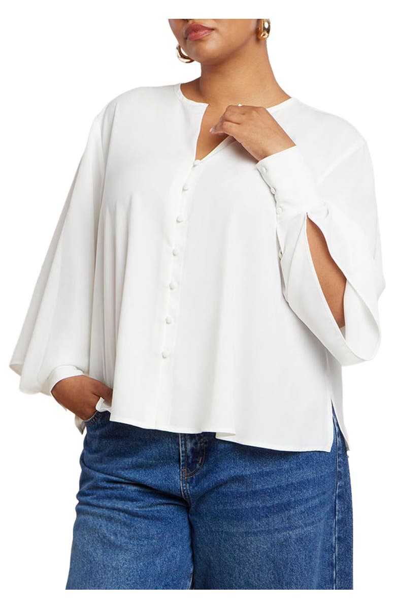 ELOQUII Bishop Sleeve Blouse, Main, color, Ecru